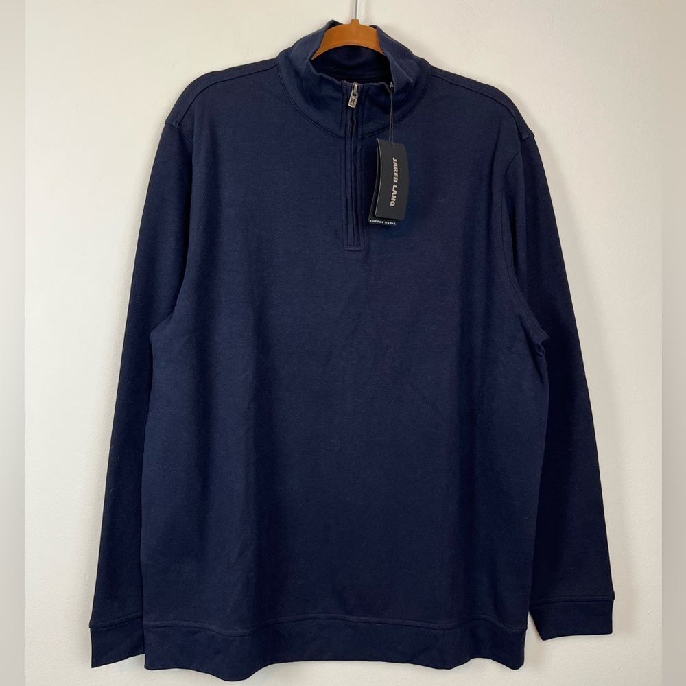 NWT Jared Lang 1/4 Zip Knit Pullover Sweater Navy Blue Size XL
